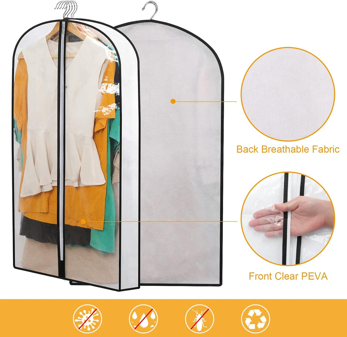 Prysm Garment Cover Set - Breathable PEVA, 24-Pack for Clothes Racks 4