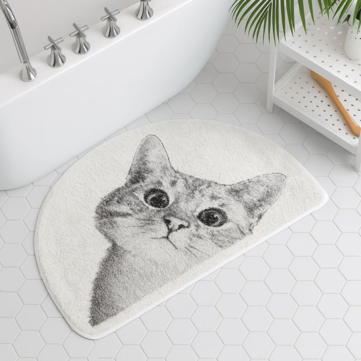 Purrfect Kitty Bath Mat - Soft Polyester, Non-Slip Design 3