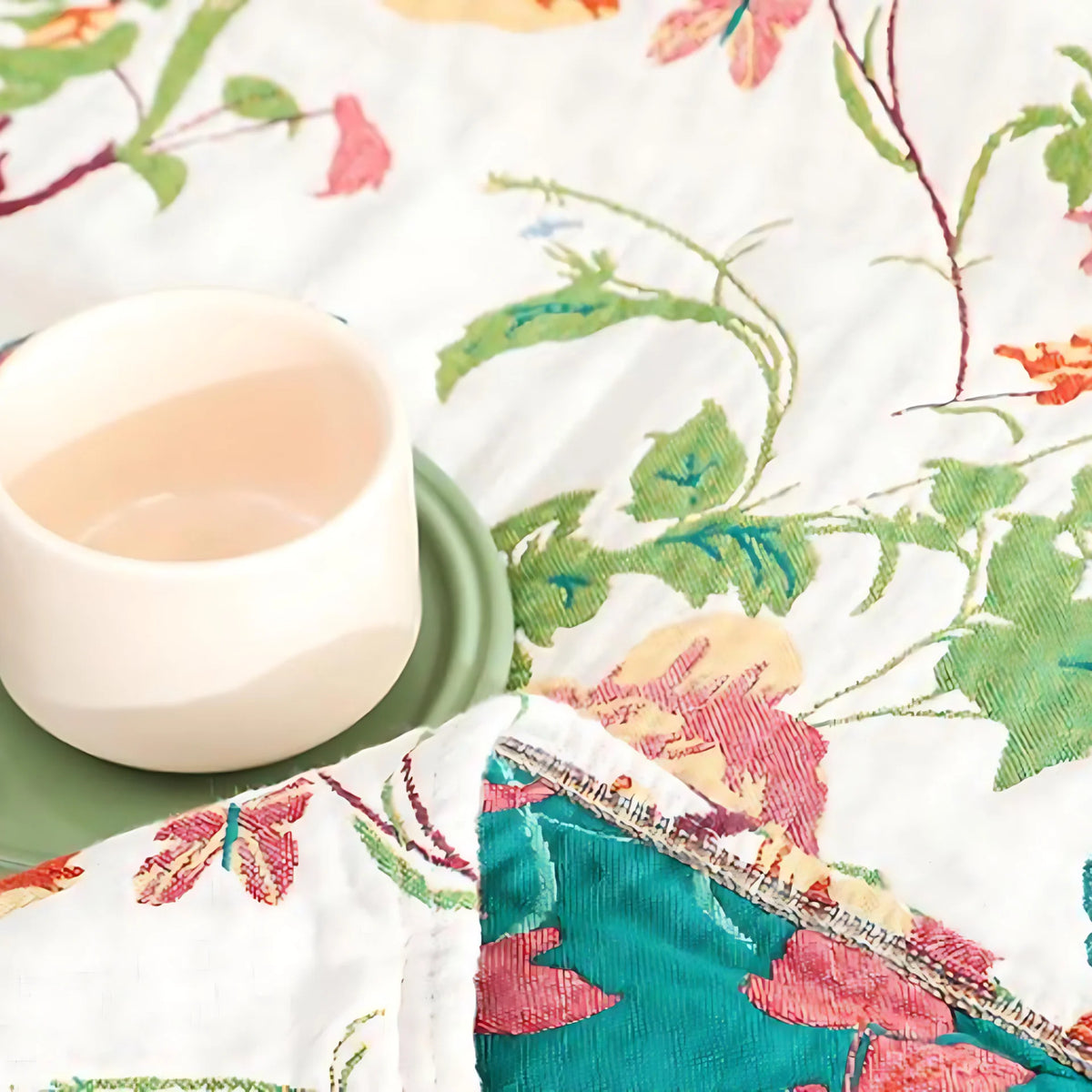 Reversible Cotton Blanket Woven Floral & Botanical Design - 79x90.5 Inches, Breathable Double-Sided 3