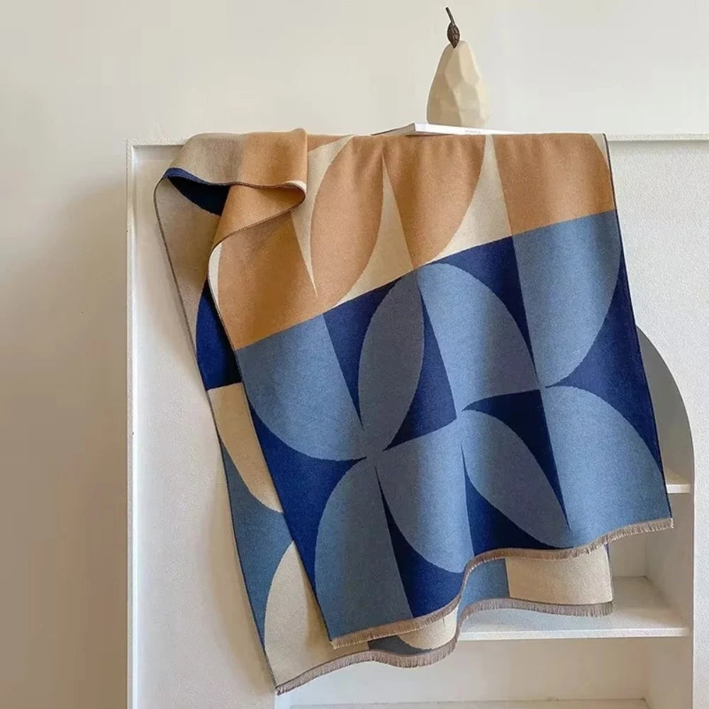 Reversible Microfiber Scarf Poncho - Warm Soft Geometric Color Block Design 180x65 cm for Autumn Winter 5