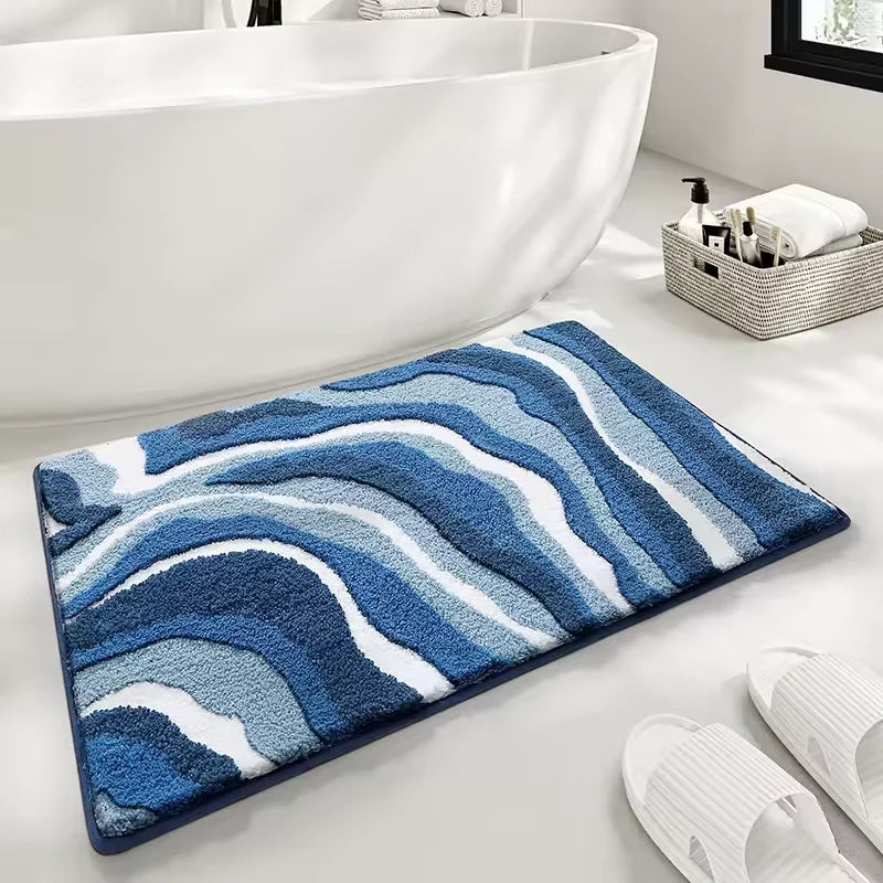 Rylan Wave Bath Rug - Absorbent Microfiber, Non-Slip Safety Mat 0