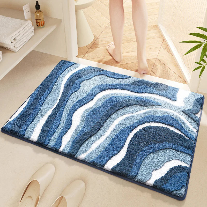 Rylan Wave Bath Rug - Absorbent Microfiber, Non-Slip Safety Mat 5