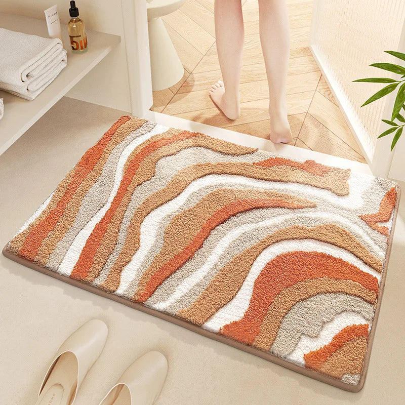 Rylan Wave Bath Rug - Absorbent Microfiber, Non-Slip Safety Mat 6