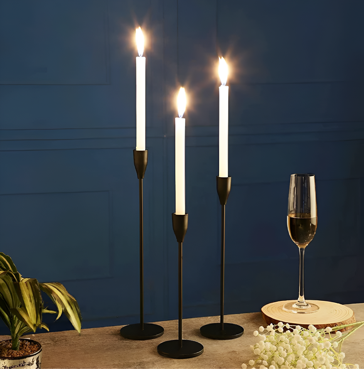Sable Candle Holder Set - Brushed Metal, 3 Taper Candle Holders 0
