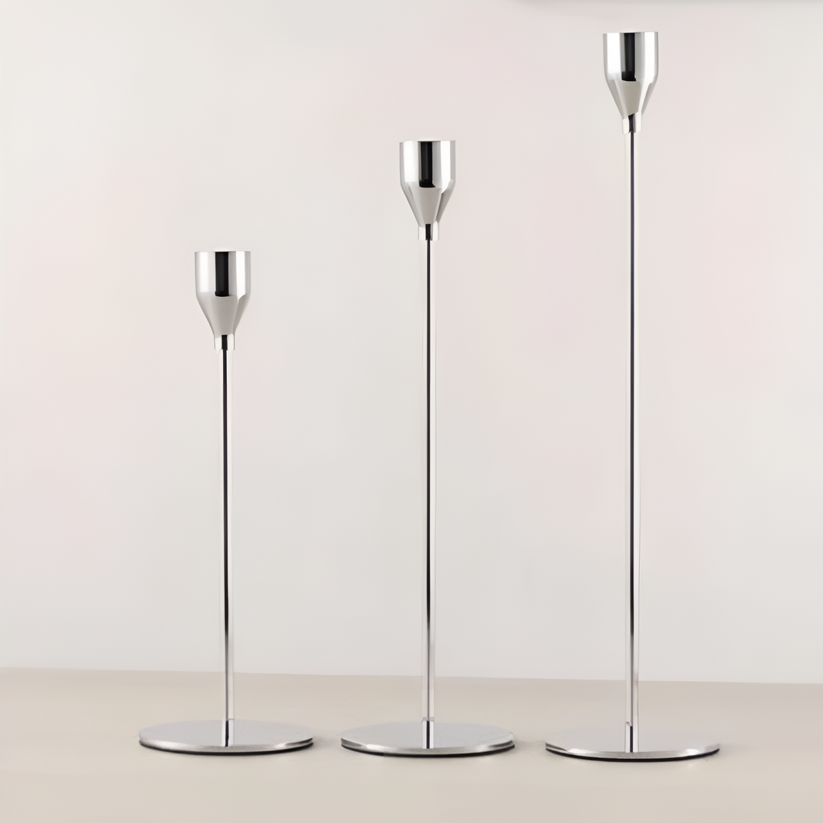 Sable Candle Holder Set - Brushed Metal, 3 Taper Candle Holders 3