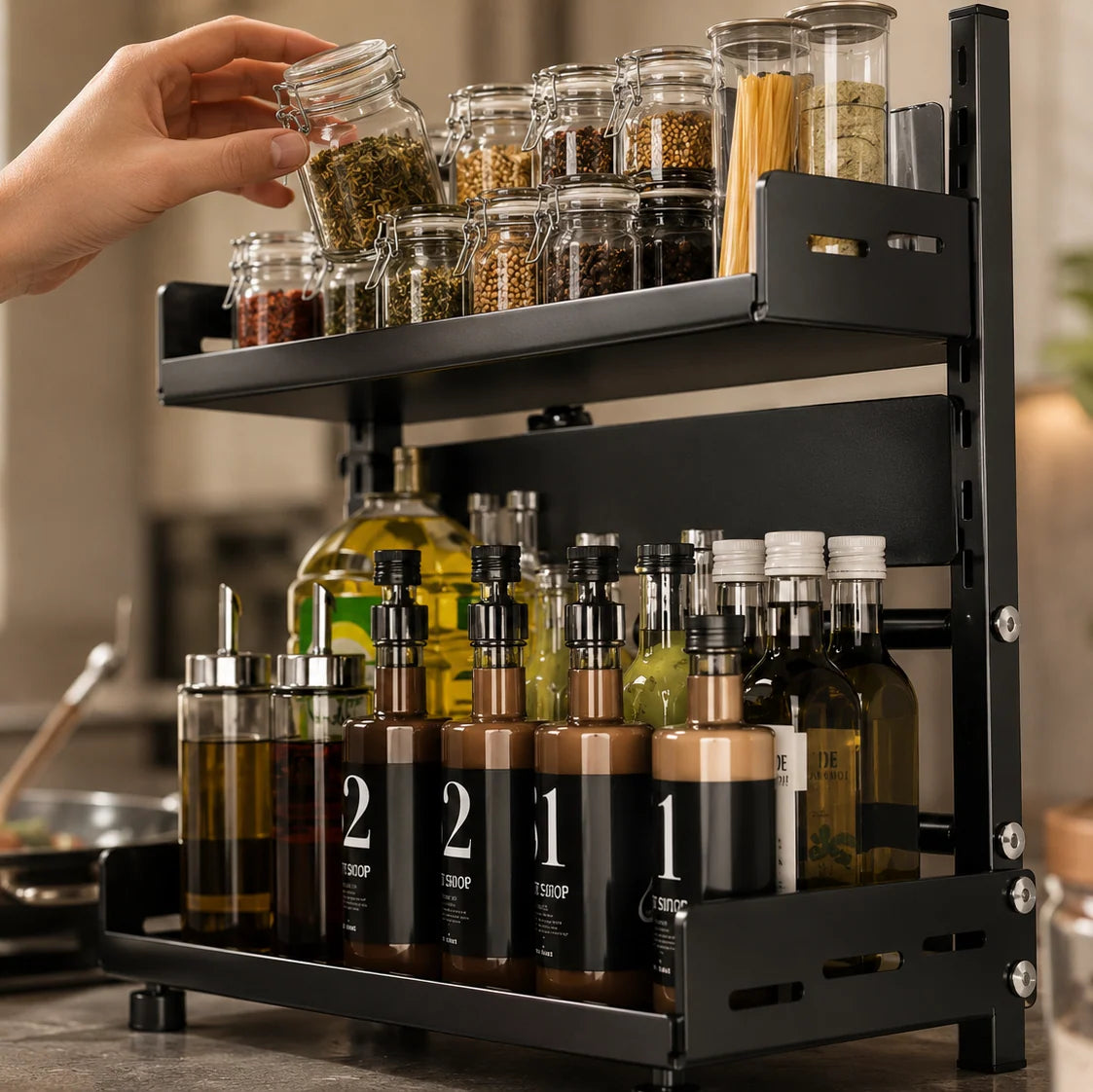 Sable Spice Rack Organizer - Compact Two-Tier Design for Kitchen Storage 1
