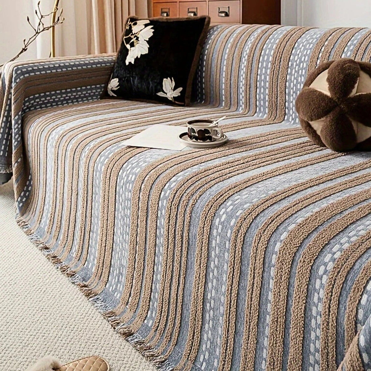 Sahara Sofa Cover - Plush Microfiber, Boho Design 1