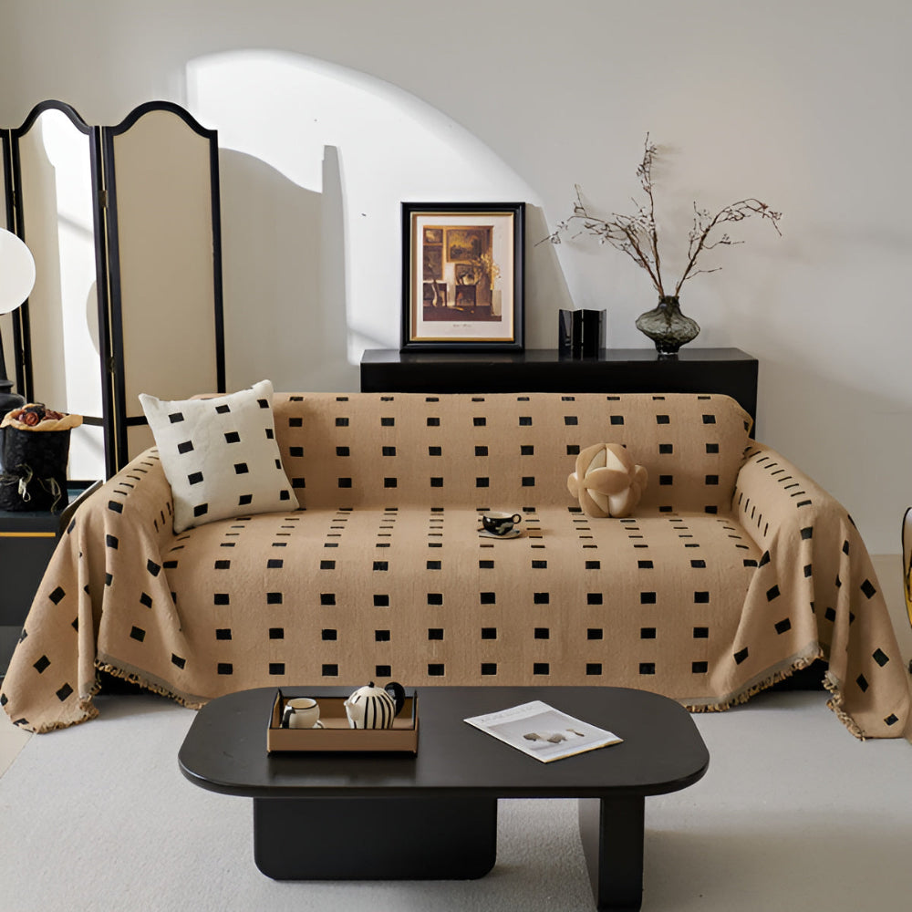 Sofara Sofa Cover - Premium Microfiber, Modern Square Pattern, Wrinkle-Resistant 1