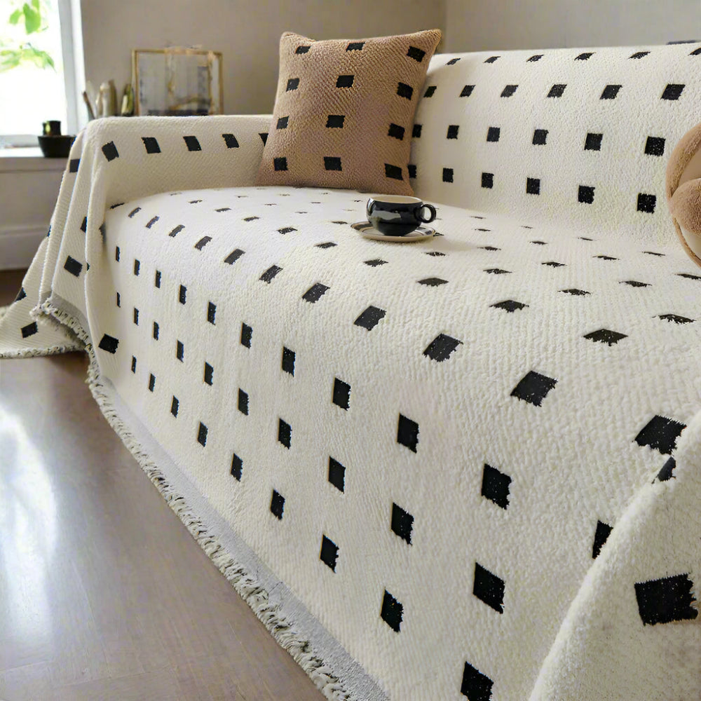 Sofara Sofa Cover - Premium Microfiber, Modern Square Pattern, Wrinkle-Resistant 3