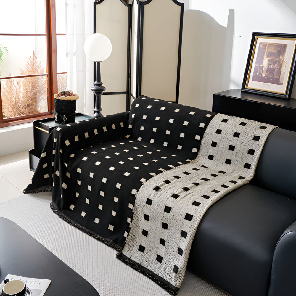 Sofara Sofa Cover - Premium Microfiber, Modern Square Pattern, Wrinkle-Resistant 5