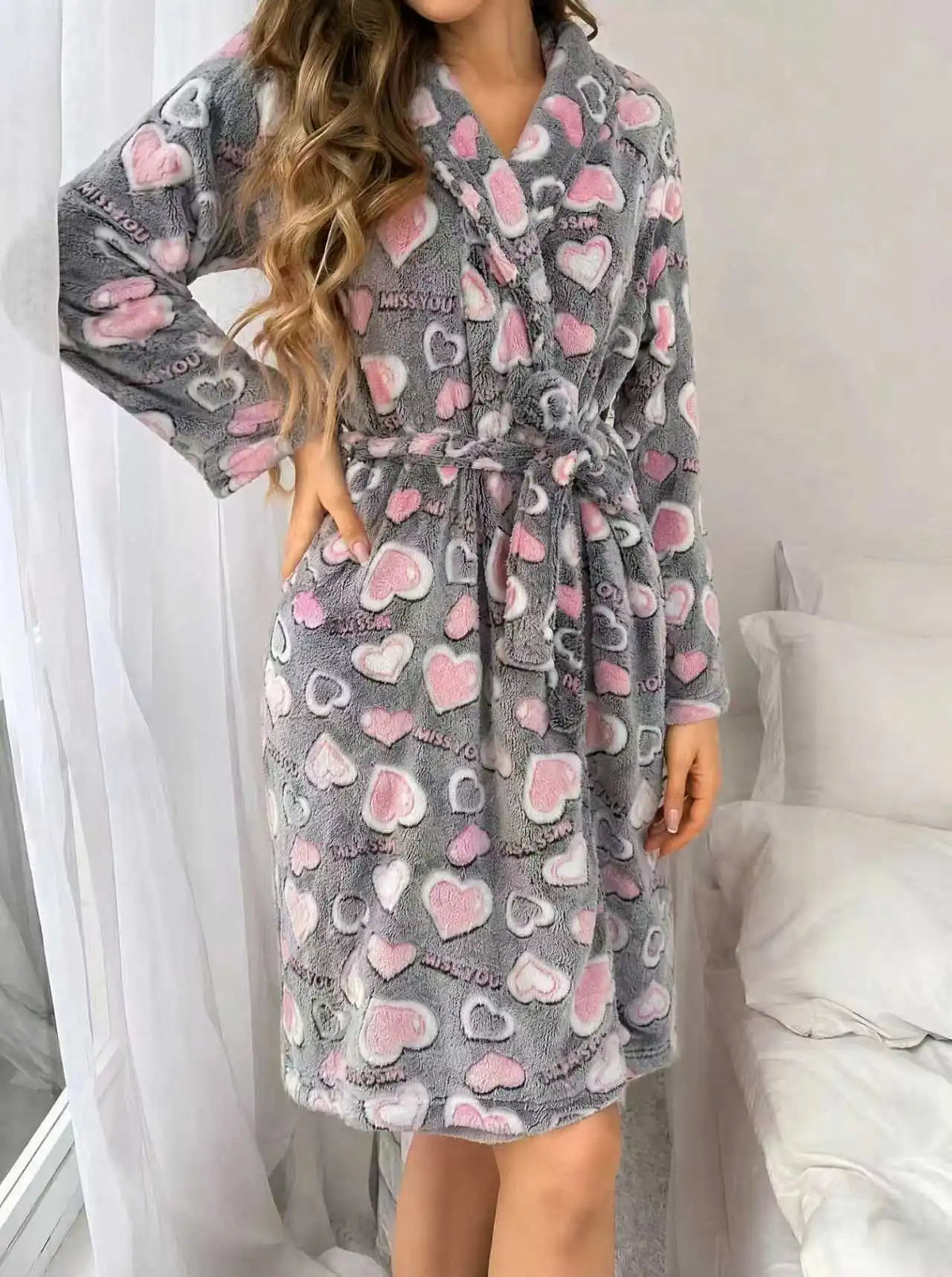 Soft Flannel Womens Bathrobe - Long Mid-Calf Length, Adjustable Belt, Cozy Winter Loungewear 0