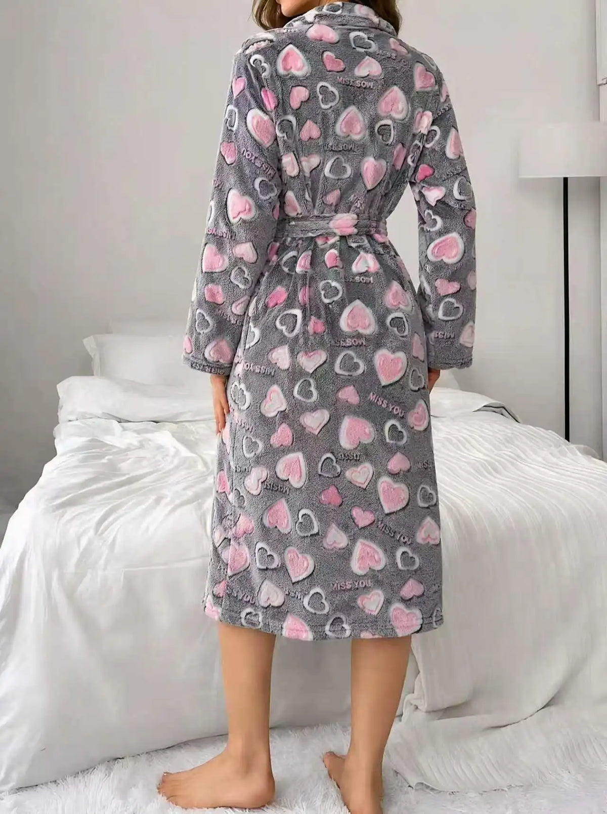 Soft Flannel Womens Bathrobe - Long Mid-Calf Length, Adjustable Belt, Cozy Winter Loungewear 1