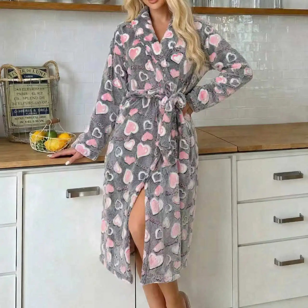 Soft Flannel Womens Bathrobe - Long Mid-Calf Length, Adjustable Belt, Cozy Winter Loungewear 2