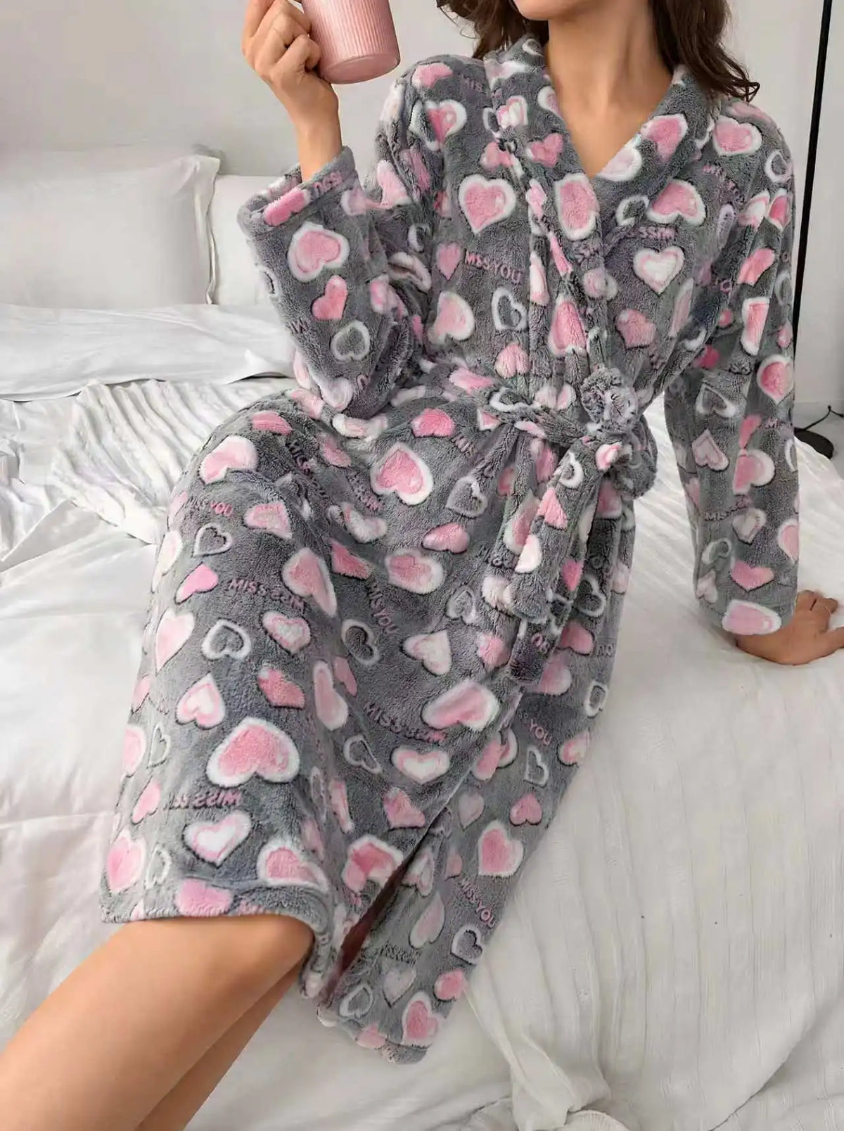 Soft Flannel Womens Bathrobe - Long Mid-Calf Length, Adjustable Belt, Cozy Winter Loungewear 3