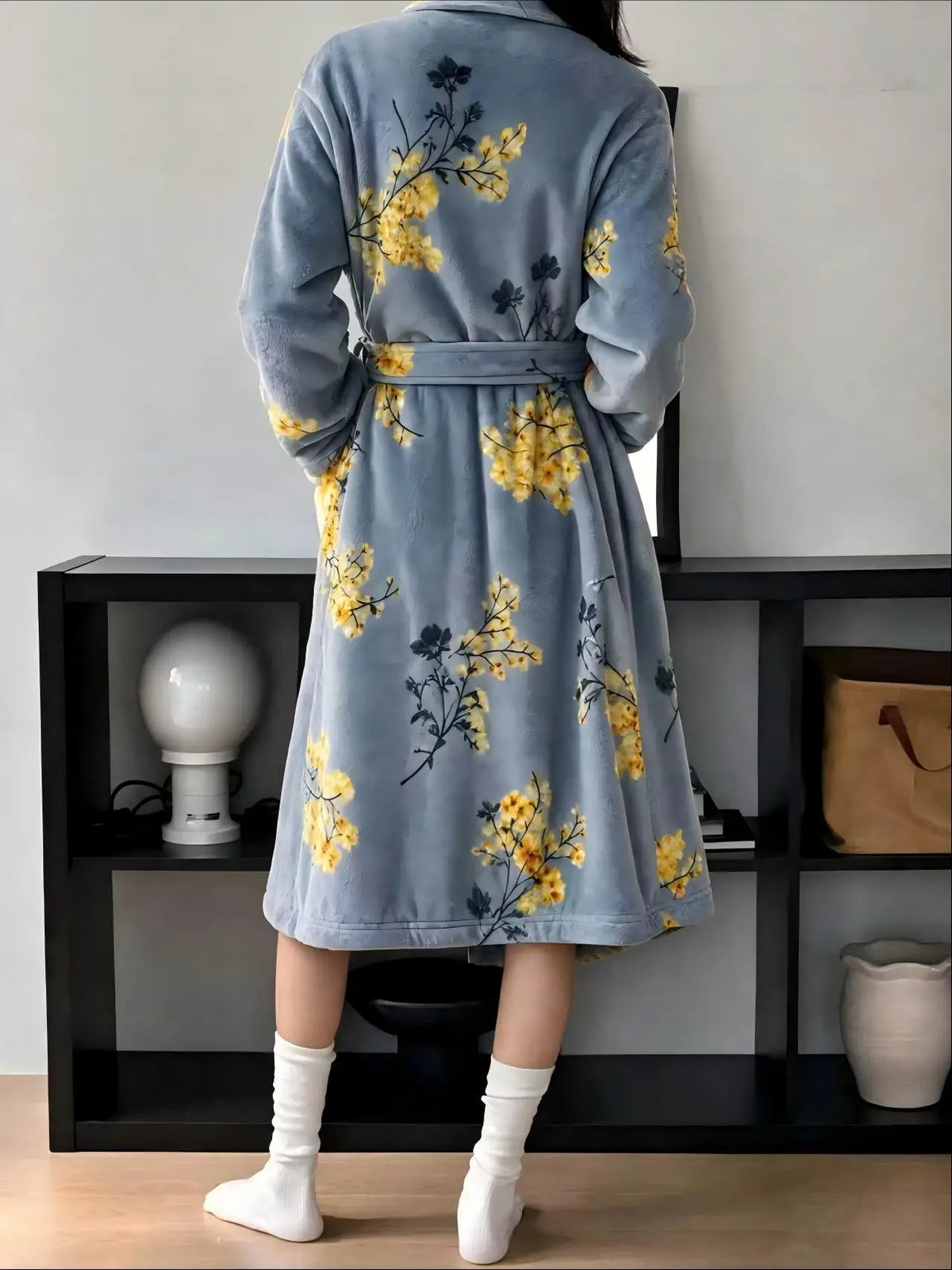 Soft Flannel Womens Bathrobe - Long, Warm, Comfortable Loungewear with Adjustable Belt for Autumn Winter 2