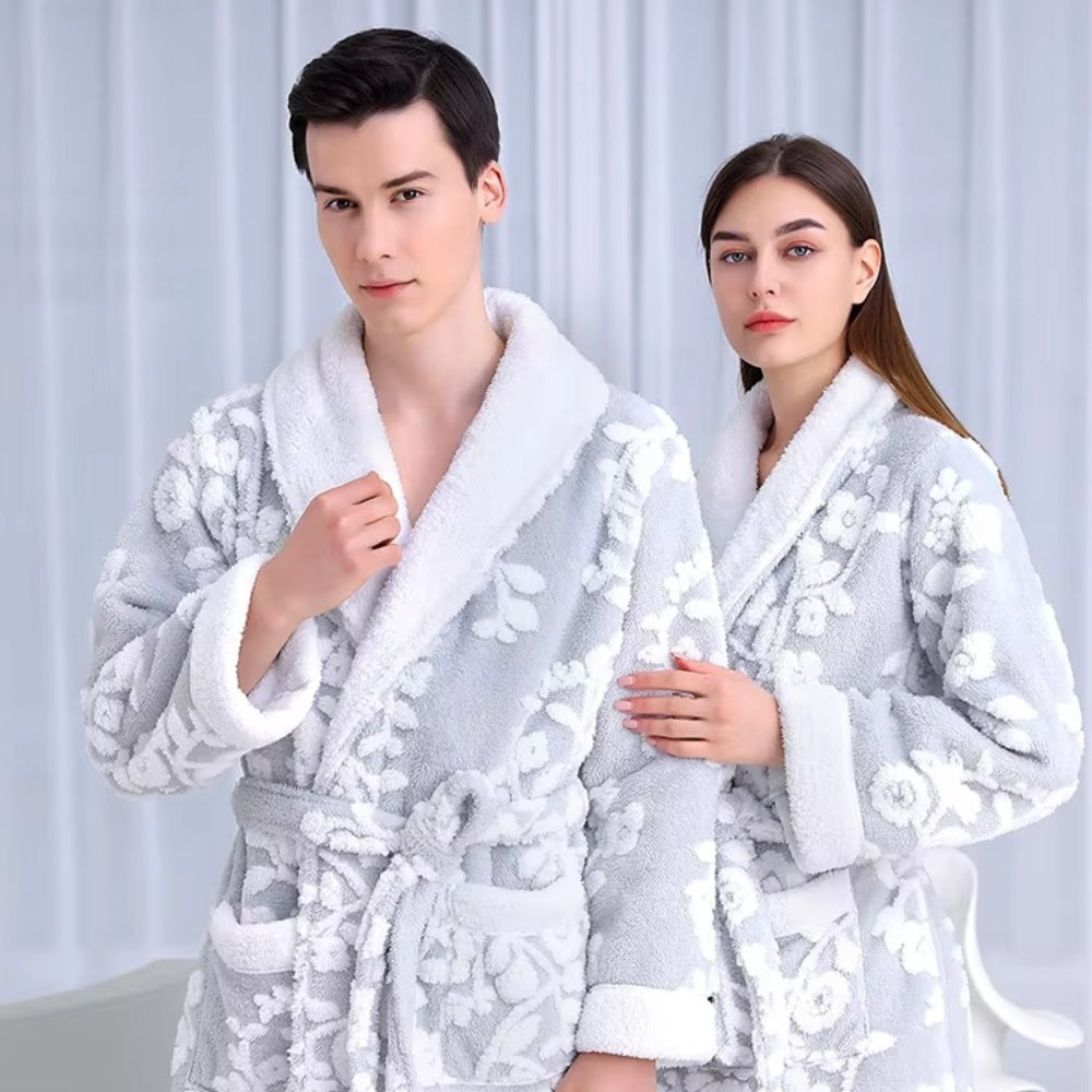 Solara Luxe Bathrobe - Plush Microfiber, Double-Layer Jacquard Design 3