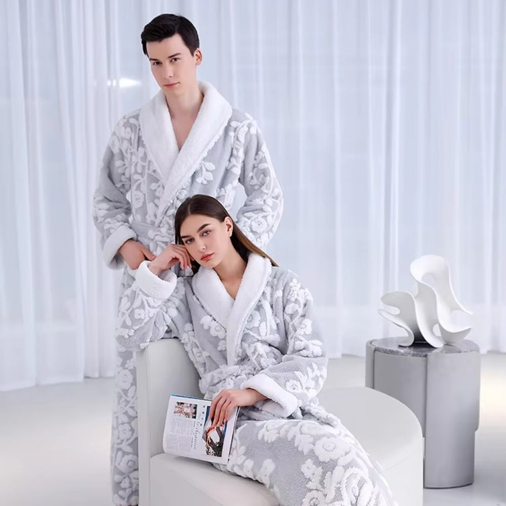 Solara Luxe Bathrobe - Plush Microfiber, Double-Layer Jacquard Design 4