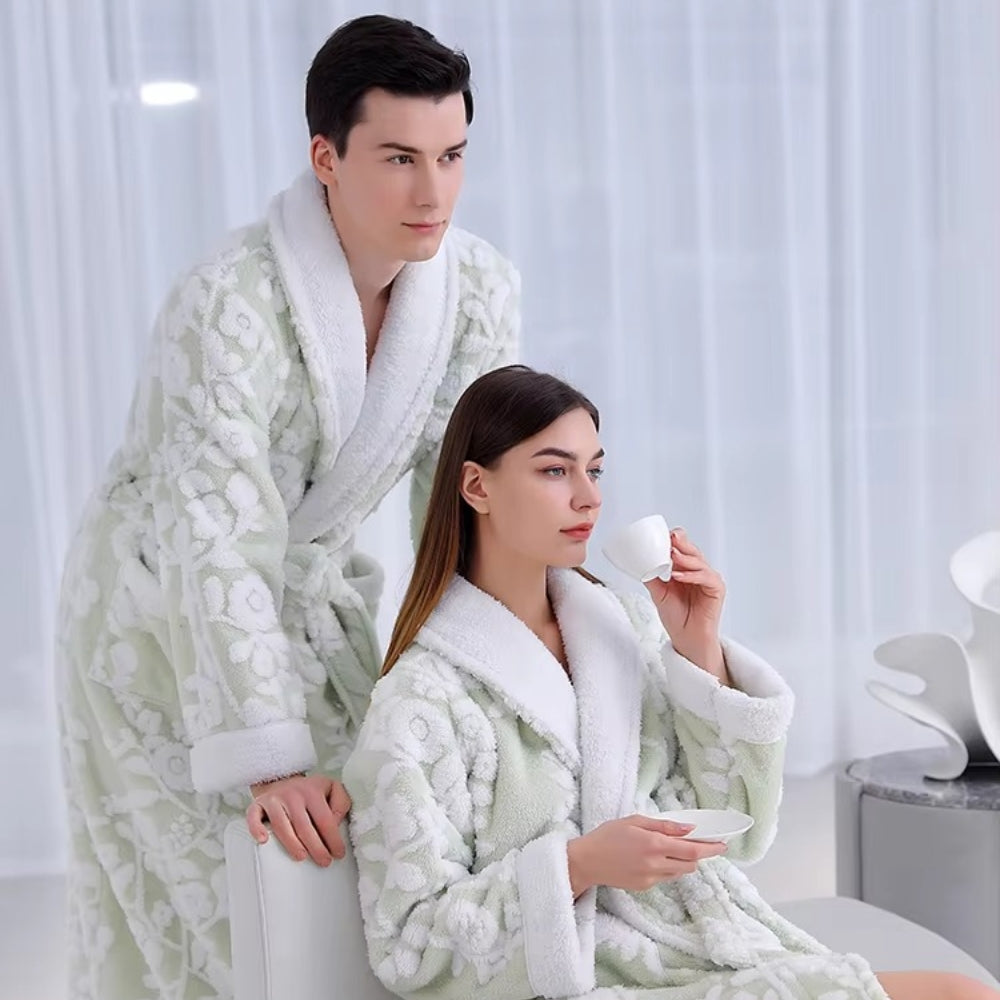 Solara Luxe Bathrobe - Plush Microfiber, Double-Layer Jacquard Design 6
