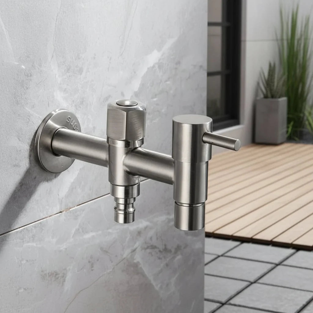 Stainless Steel Wall Mount Faucet - G1/2 Connection with Flexible Hose for Kitchen, Bathroom, Garden, and Balcony 1