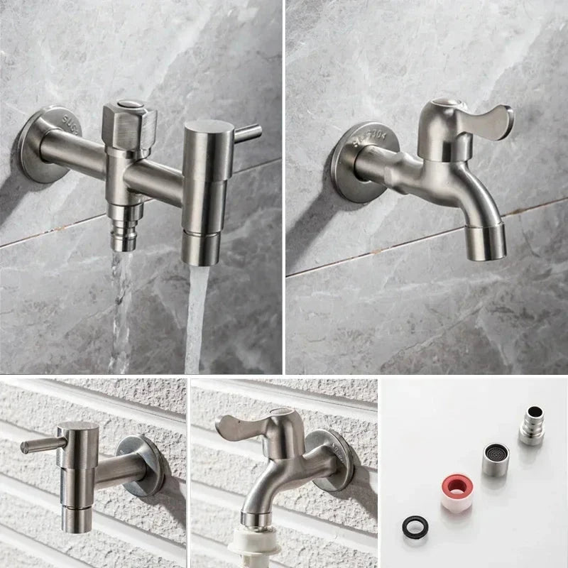 Stainless Steel Wall Mount Faucet - G1/2 Connection with Flexible Hose for Kitchen, Bathroom, Garden, and Balcony 4