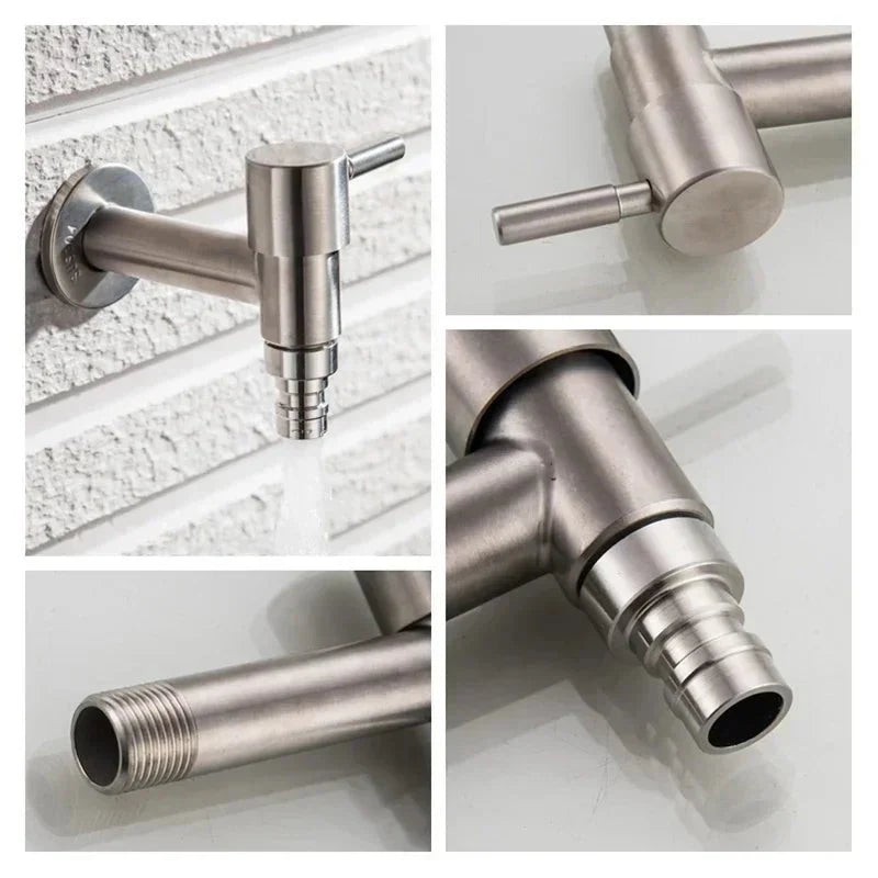 Stainless Steel Wall Mount Faucet - G1/2 Connection with Flexible Hose for Kitchen, Bathroom, Garden, and Balcony 5