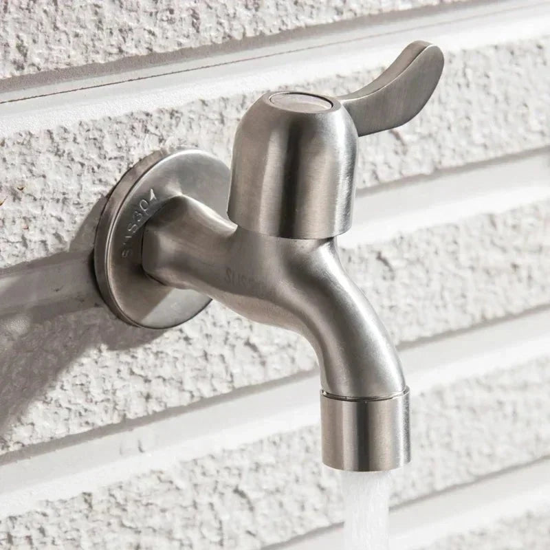 Stainless Steel Wall Mount Faucet - G1/2 Connection with Flexible Hose for Kitchen, Bathroom, Garden, and Balcony 6