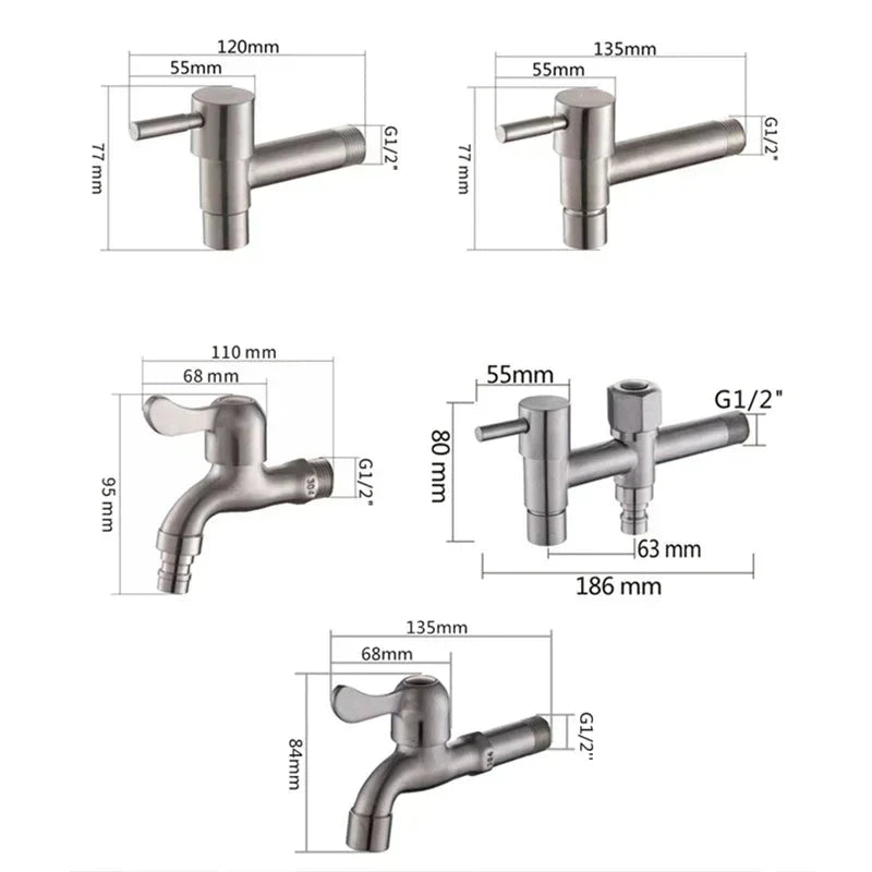 Stainless Steel Wall Mount Faucet - G1/2 Connection with Flexible Hose for Kitchen, Bathroom, Garden, and Balcony 7