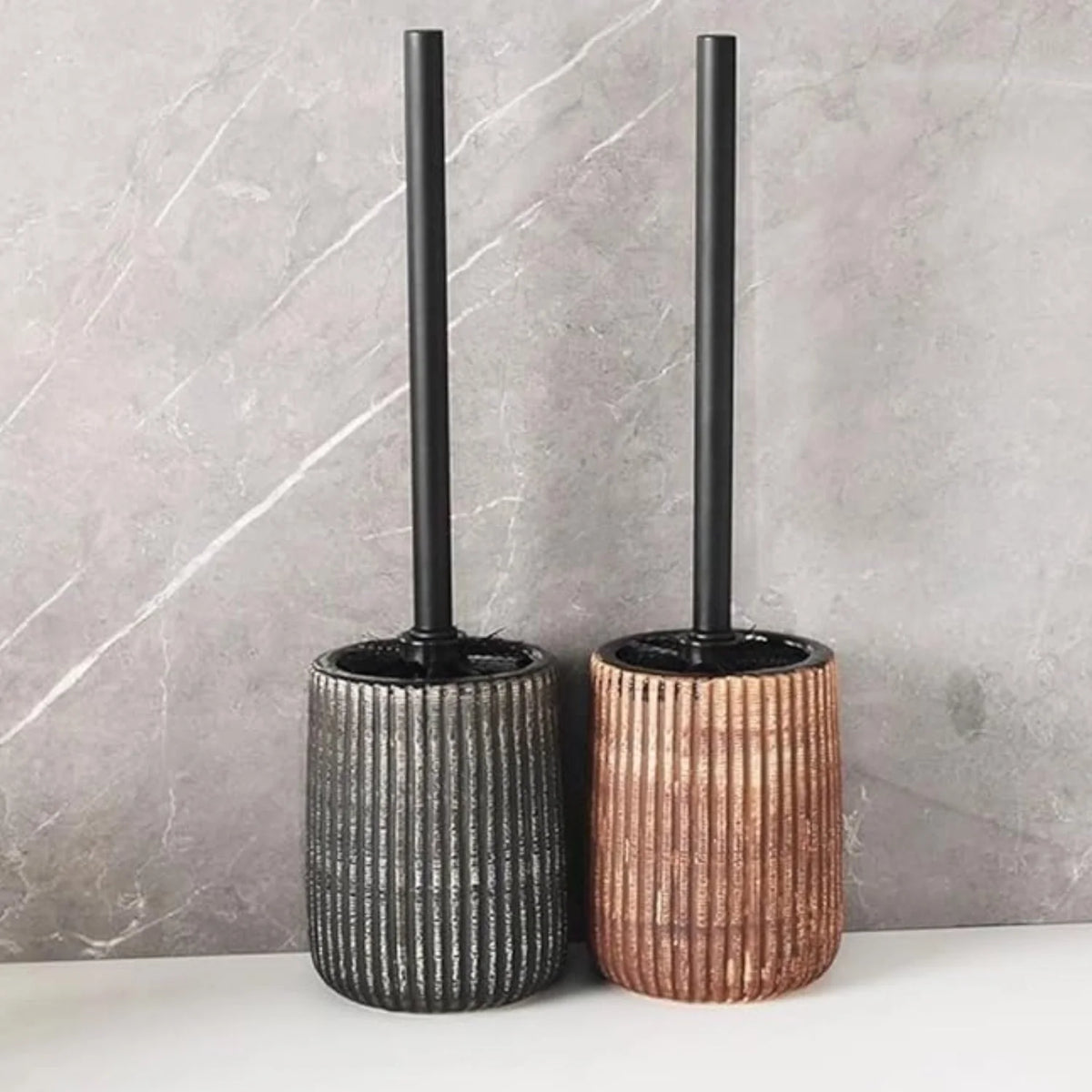 Tresco Toilet Brush Set - Textured Ceramic Holder with Vertical Ridges 3