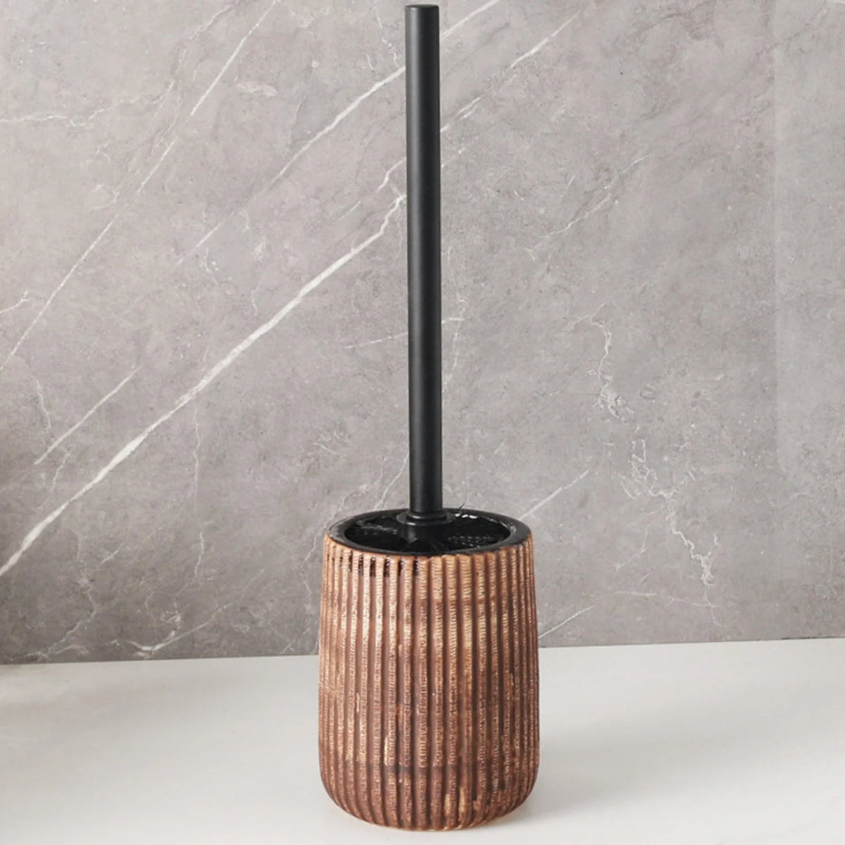 Tresco Toilet Brush Set - Textured Ceramic Holder with Vertical Ridges 4