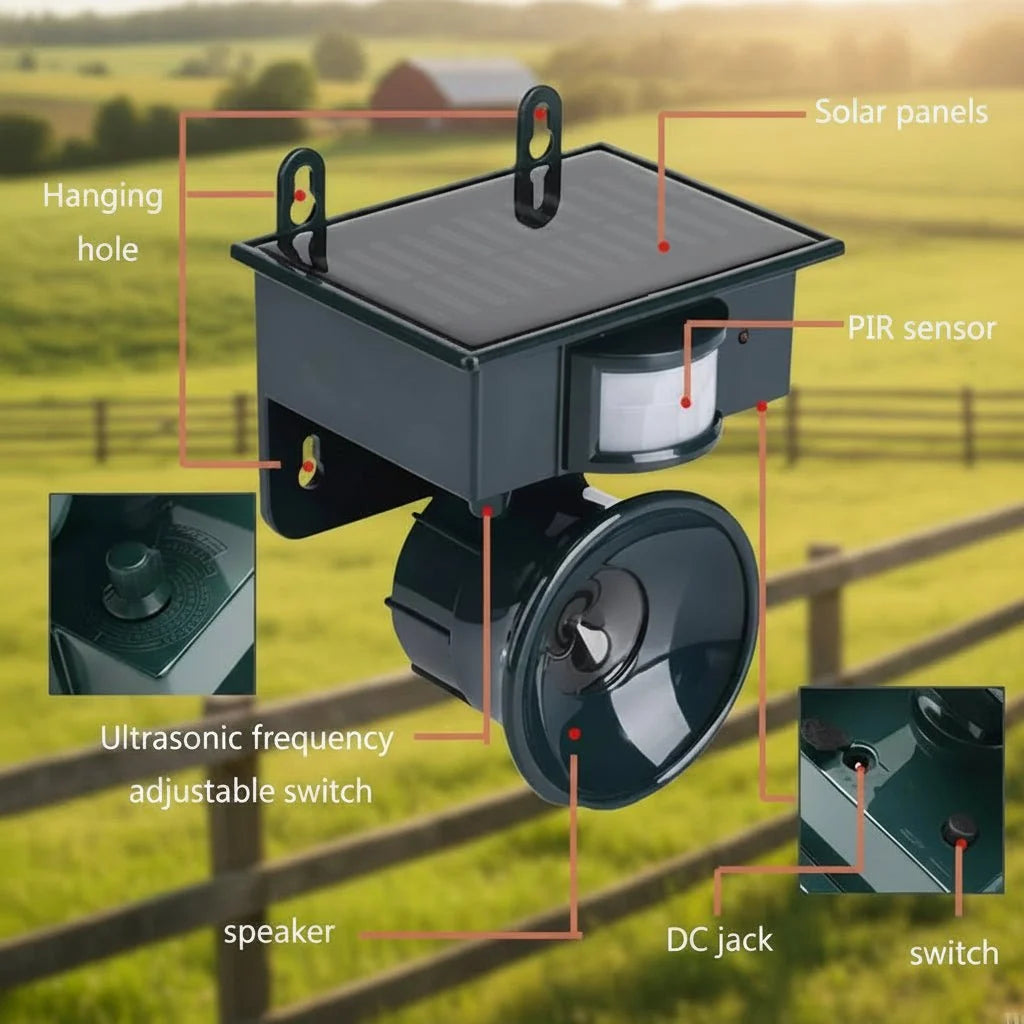 Ultrasonic Bird Repeller - Solar-Powered, Weather-Resistant Bird Deterrent for Garden & Outdoor Spaces 1