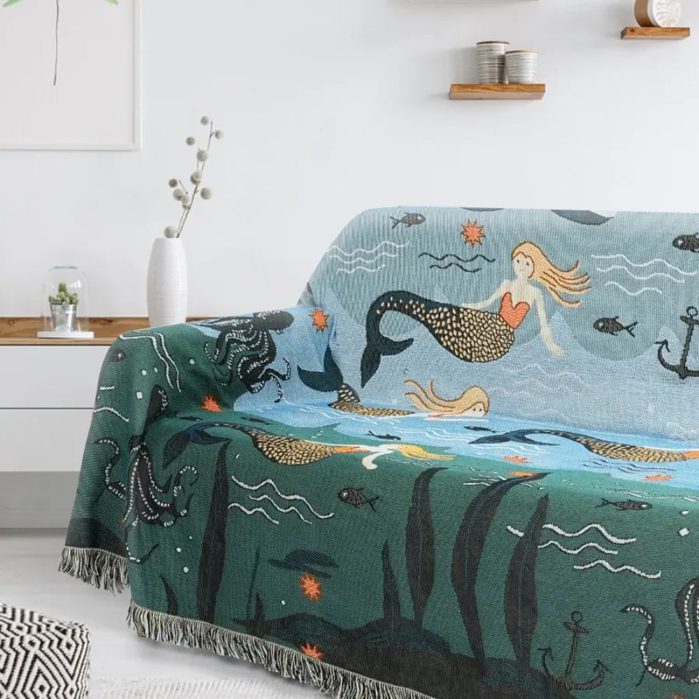 Ulyssa Sofa Cover - Cotton-Polyester Blend, Whimsical Underwater Design 2