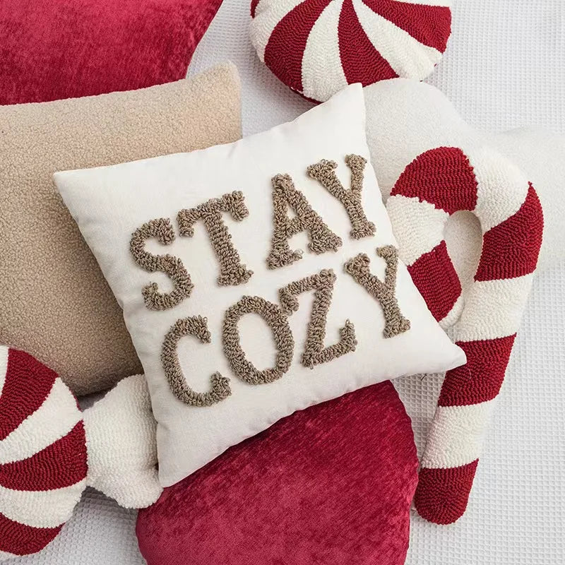 Velvet Decorative Cushion - Red White Candy Cane Pattern, Festive Throw Pillow for Couch & Living Room 4