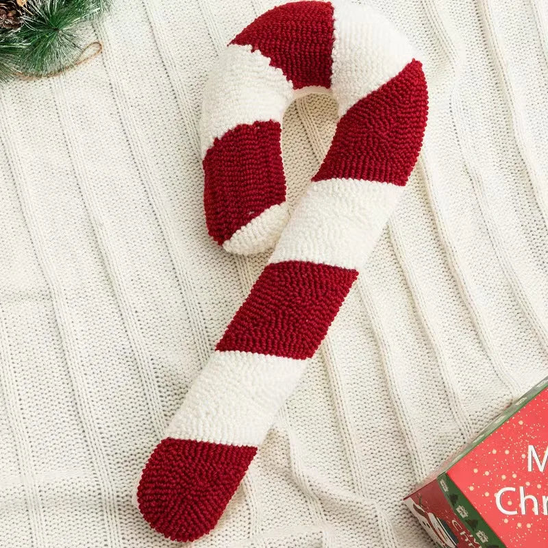 Velvet Decorative Cushion - Red White Candy Cane Pattern, Festive Throw Pillow for Couch & Living Room 5