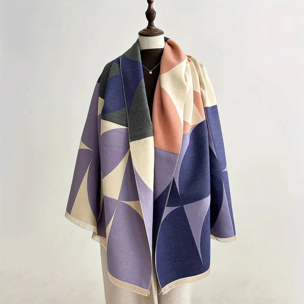 Viora Poncho Scarf - Reversible Microfiber Blend, Geometric Design 2