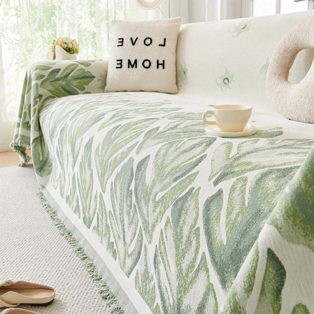 Vivid Chenille Sofa Cover - Leaf Pattern, Soft & Durable, Pet-Friendly 2