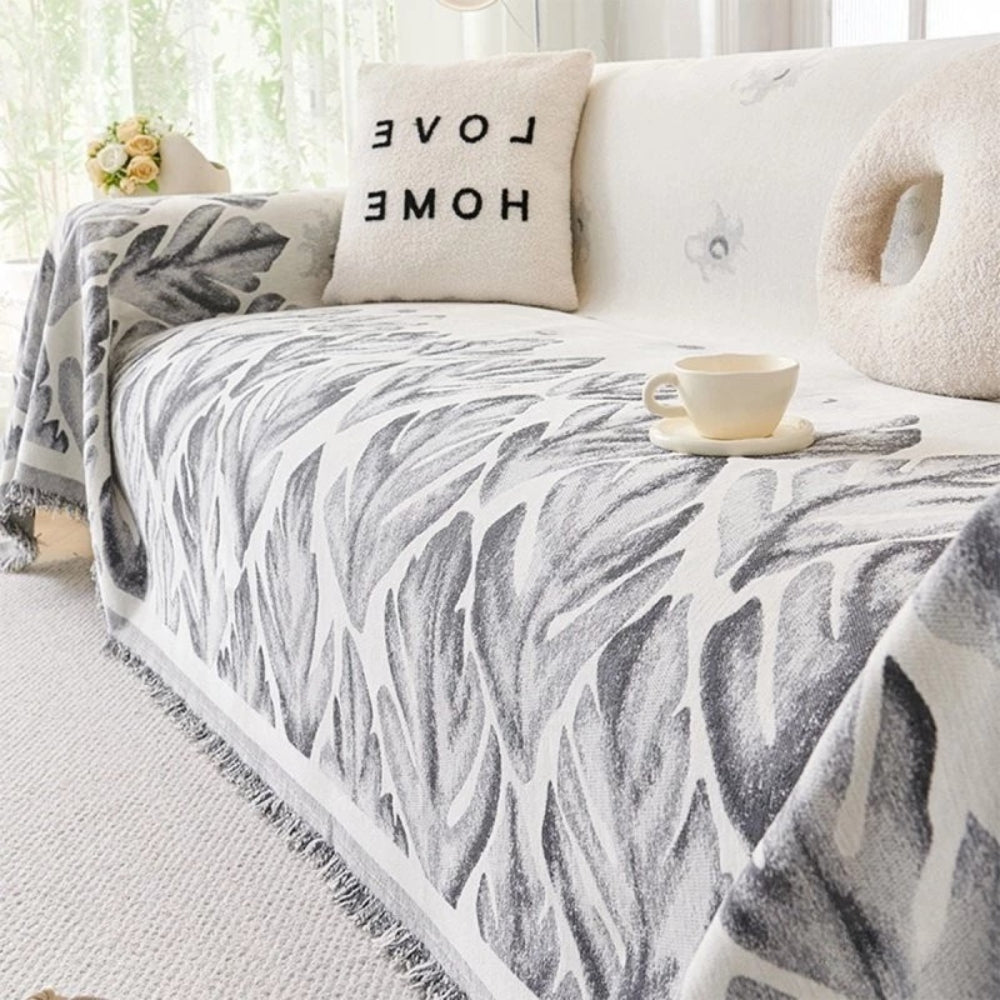Vivid Chenille Sofa Cover - Leaf Pattern, Soft & Durable, Pet-Friendly 3