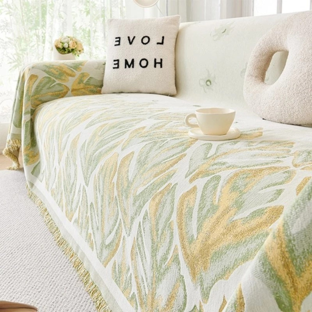 Vivid Chenille Sofa Cover - Leaf Pattern, Soft & Durable, Pet-Friendly 4