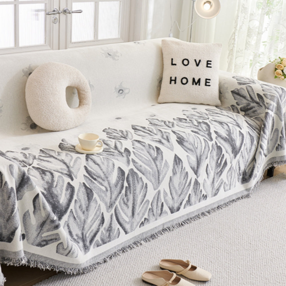 Vivid Chenille Sofa Cover - Leaf Pattern, Soft & Durable, Pet-Friendly 6