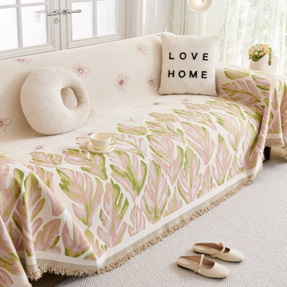 Vivid Chenille Sofa Cover - Leaf Pattern, Soft & Durable, Pet-Friendly 7