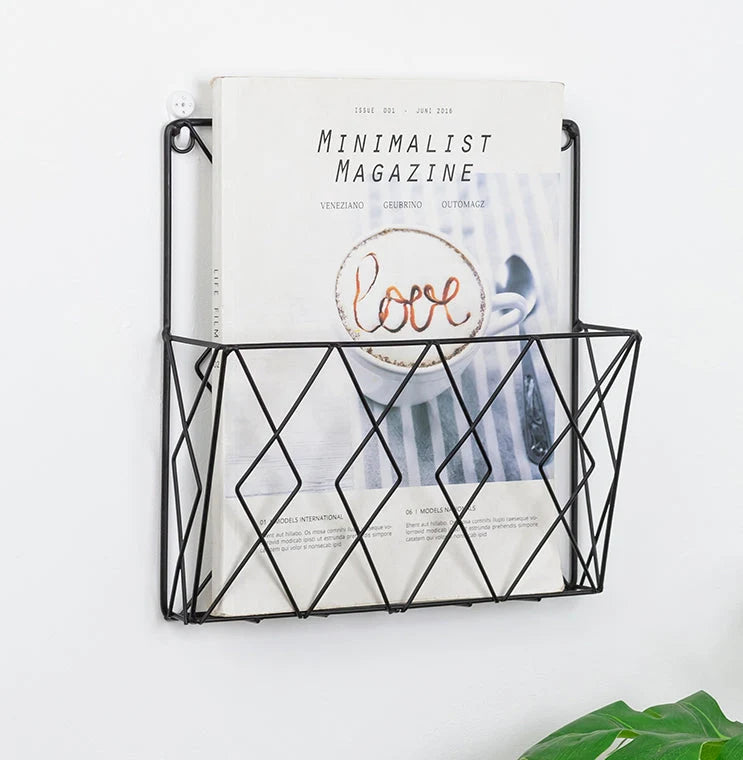 Wall Mounted Magazine Rack - Geometric Metal Wire Design, Compact Depth for Narrow Spaces 0