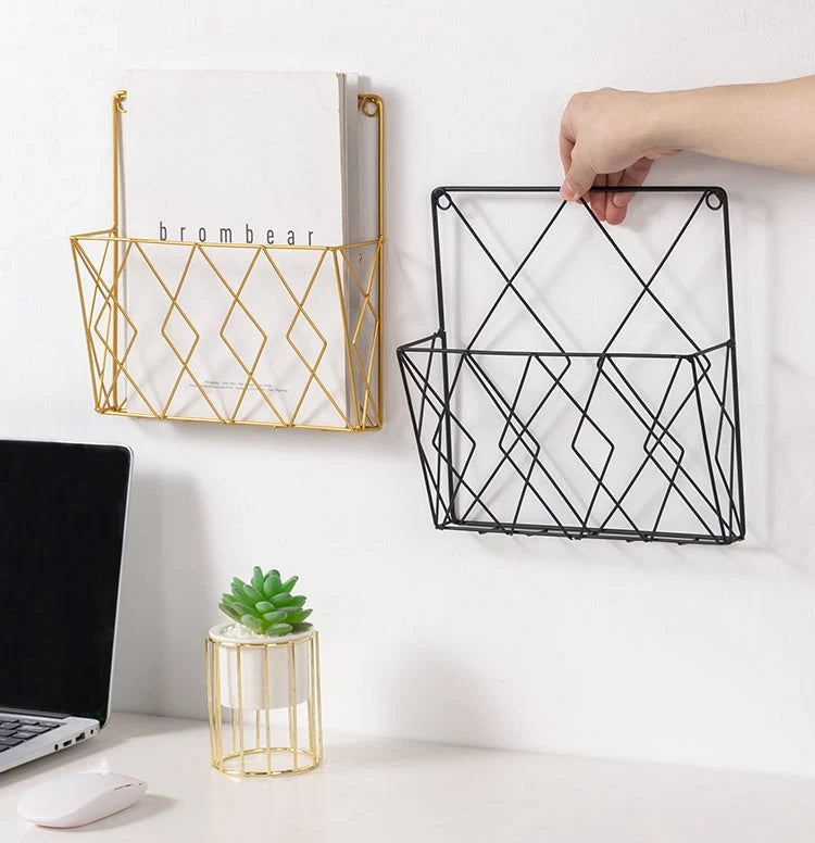 Wall Mounted Magazine Rack - Geometric Metal Wire Design, Compact Depth for Narrow Spaces 2