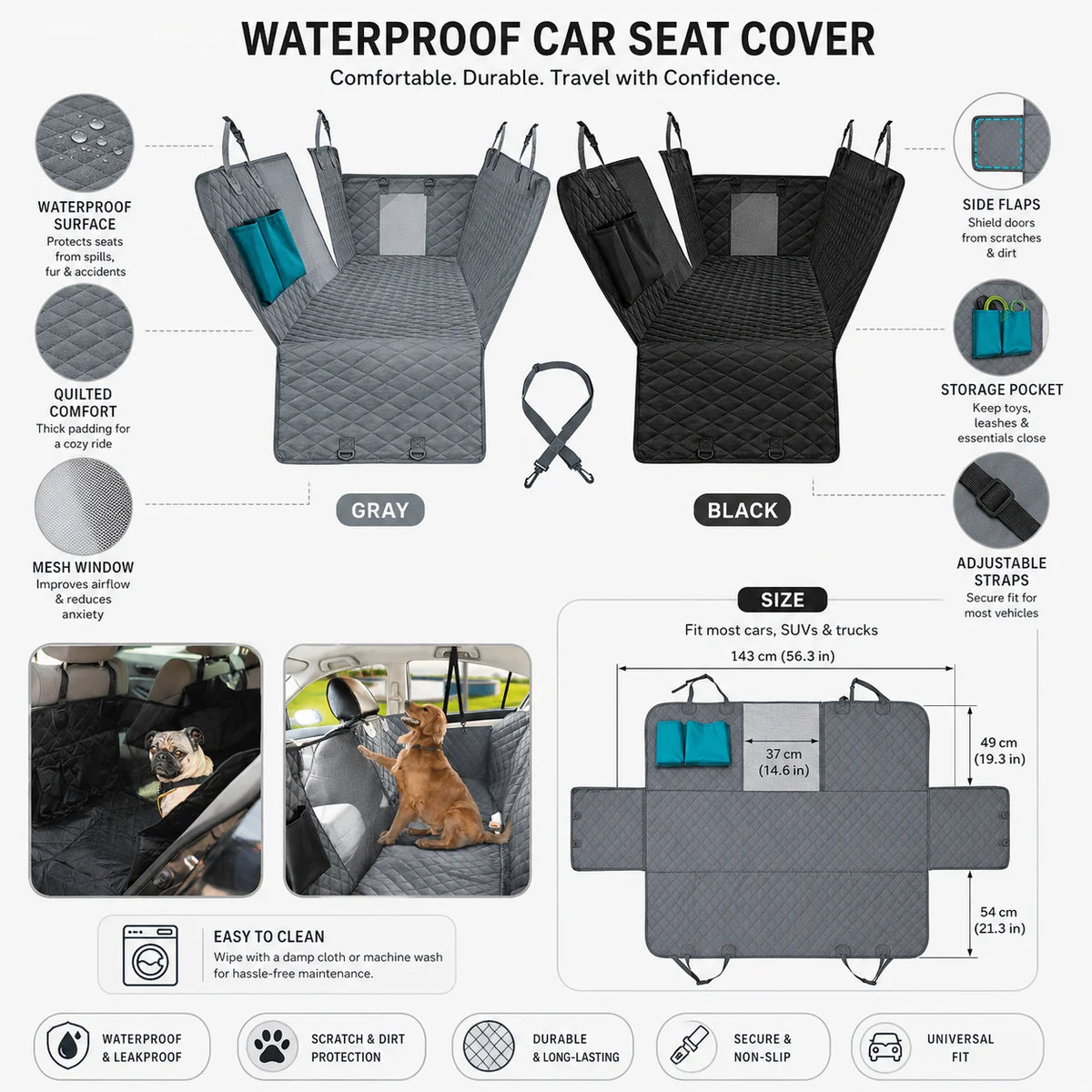 Wexler Dog Car Seat Cover - Waterproof Adjustable Protector, Non-Slip 5
