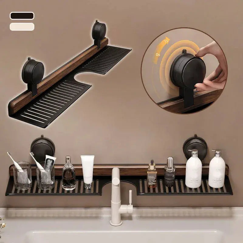 Wexlin Over The Sink Shelf - Walnut Wood, Drill-Free Suction Mount 3