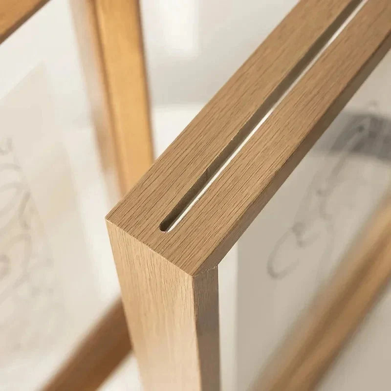 Wooden Floating Photo Frame Double-Sided Glass - Solid Wood, White Border, Wall or Table Display 5