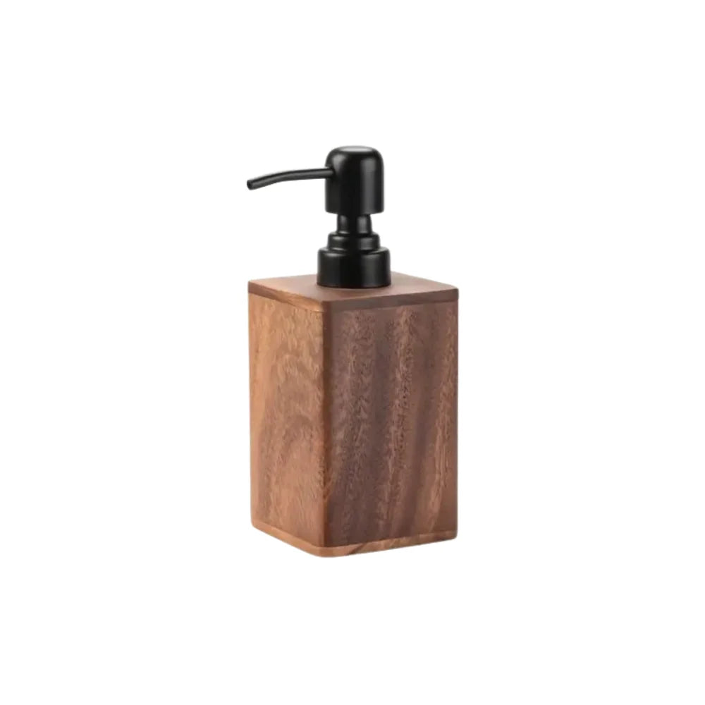 Wooden Soap Dispenser - Rustic Rectangular with Matte Black Pump, Refillable, Moisture-Resistant 0