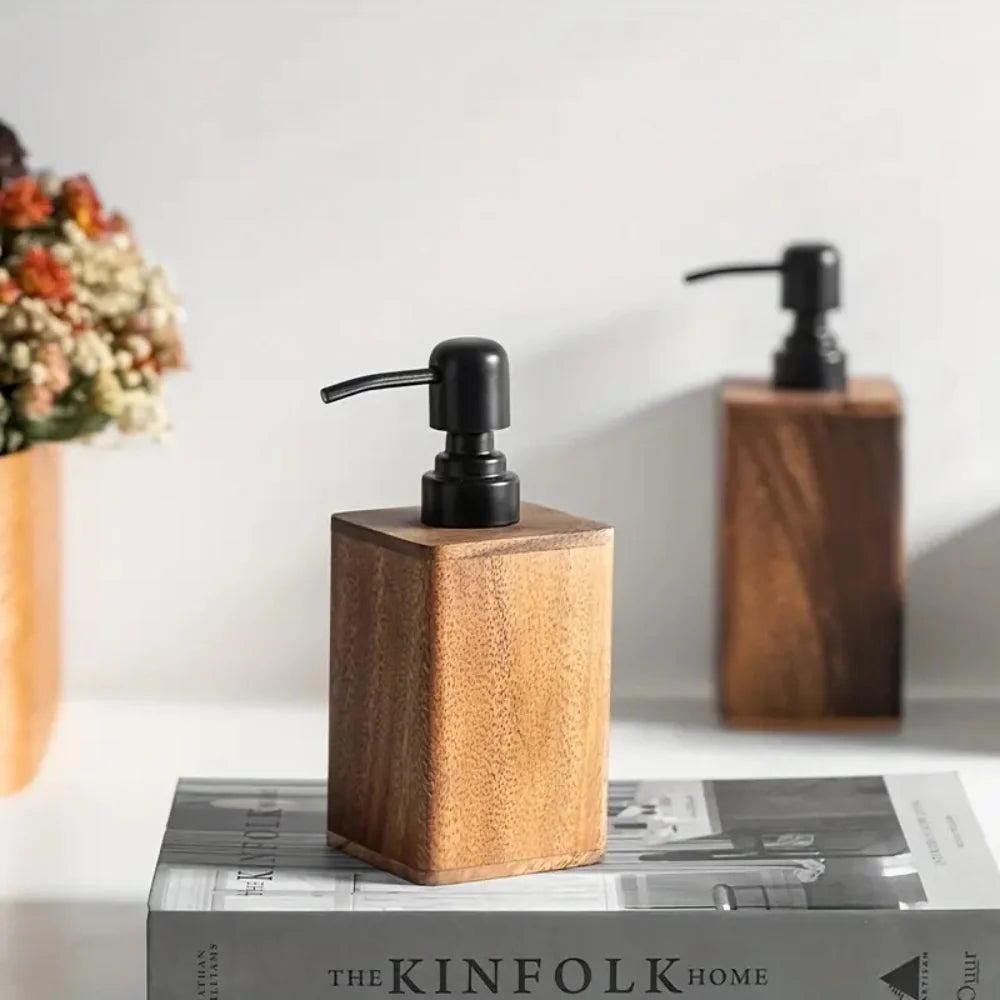Wooden Soap Dispenser - Rustic Rectangular with Matte Black Pump, Refillable, Moisture-Resistant 1