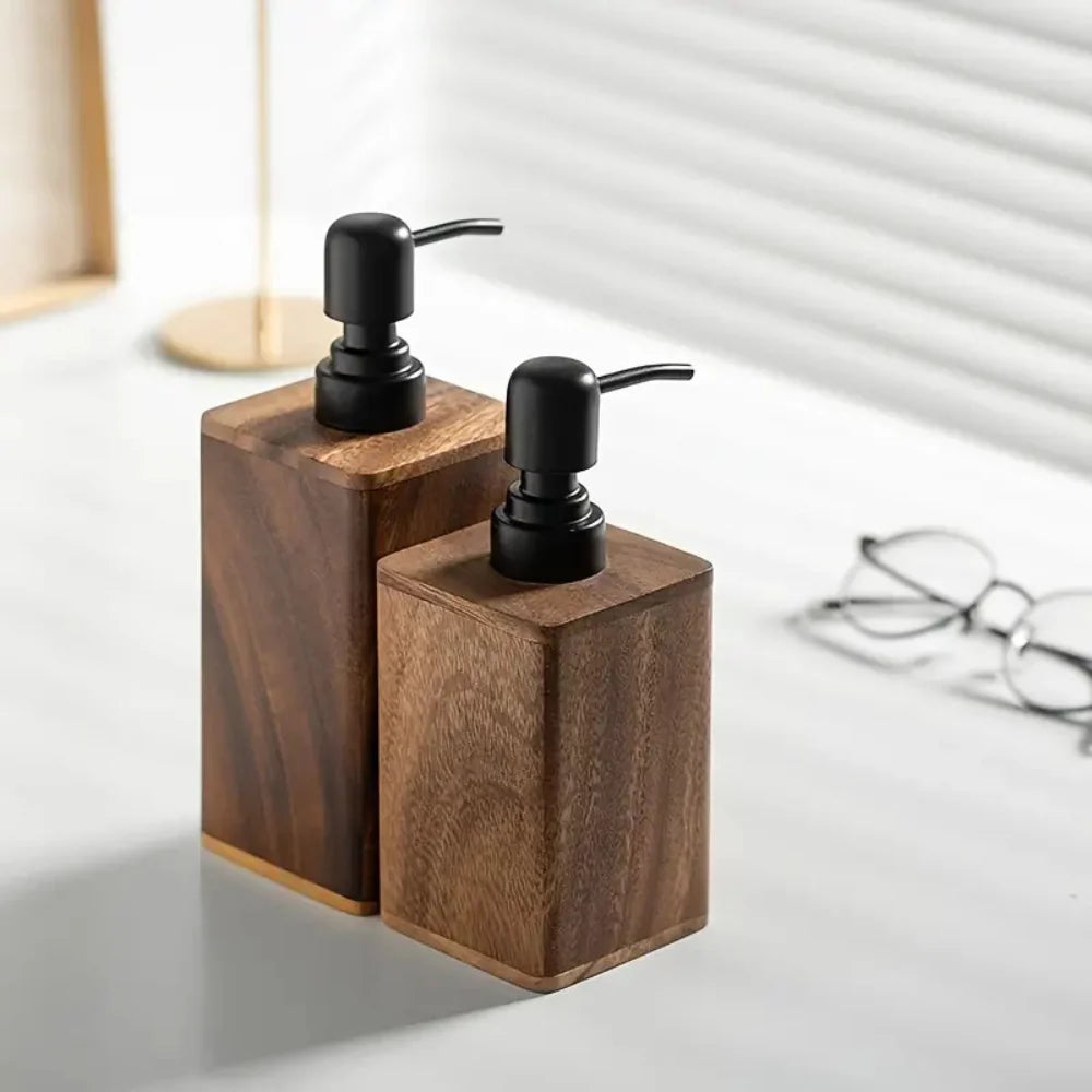 Wooden Soap Dispenser - Rustic Rectangular with Matte Black Pump, Refillable, Moisture-Resistant 2