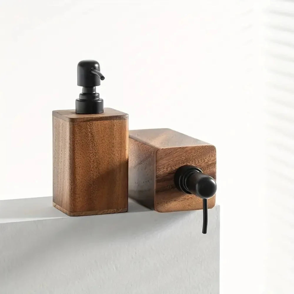 Wooden Soap Dispenser - Rustic Rectangular with Matte Black Pump, Refillable, Moisture-Resistant 4