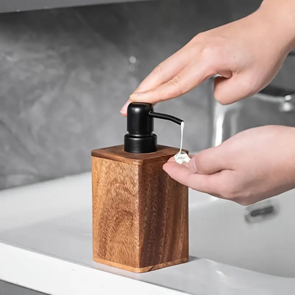 Wooden Soap Dispenser - Rustic Rectangular with Matte Black Pump, Refillable, Moisture-Resistant 5