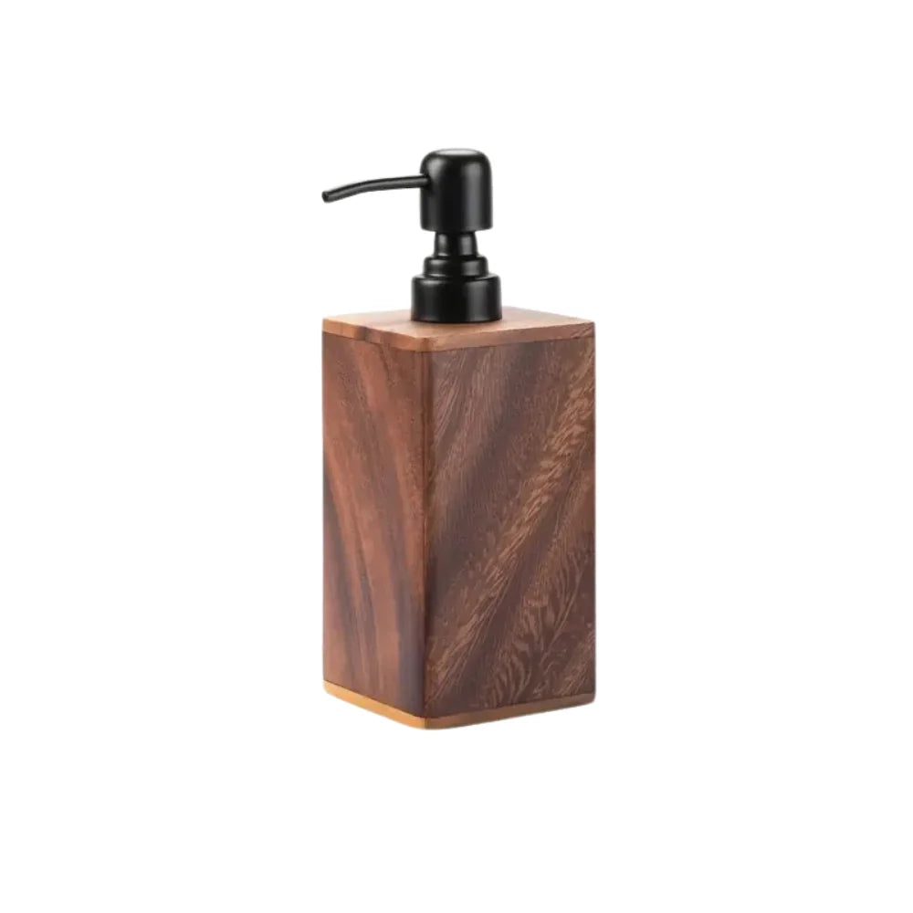 Wooden Soap Dispenser - Rustic Rectangular with Matte Black Pump, Refillable, Moisture-Resistant 6
